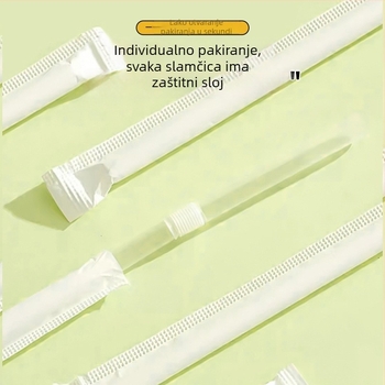 Jednokratna fleksibilna slamka, individualno pakirana, pogodna za majke i djecu, od prehrambenog PP-a, uski tubus, u kutiji.