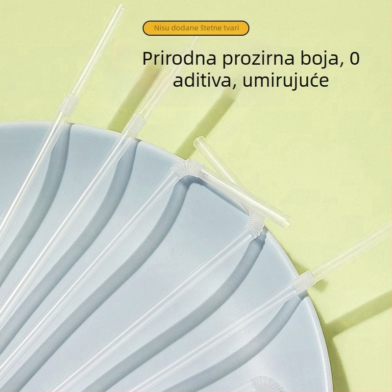 Jednokratna fleksibilna slamka, individualno pakirana, pogodna za majke i djecu, od prehrambenog PP-a, uski tubus, u kutiji.