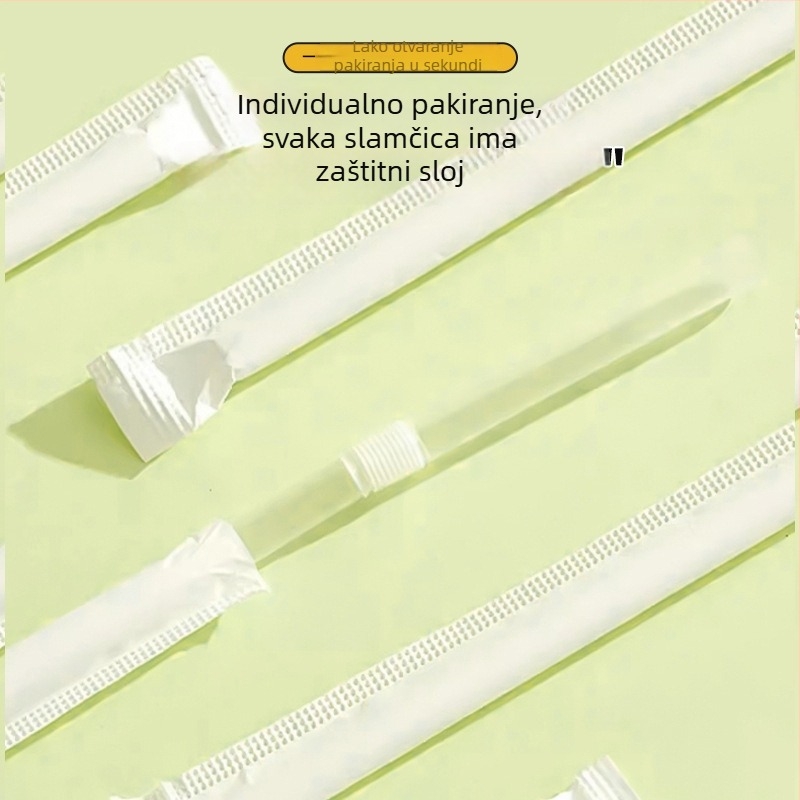 Jednokratna fleksibilna slamka, individualno pakirana, pogodna za majke i djecu, od prehrambenog PP-a, uski tubus, u kutiji.