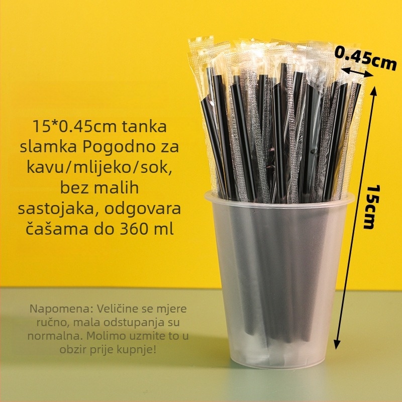 15 cm jednokratna slamka, individualno zapakirana za kavu, mlijeko-čaj, sojino mlijeko i topli napitci — tanka, komercijalna upotreba