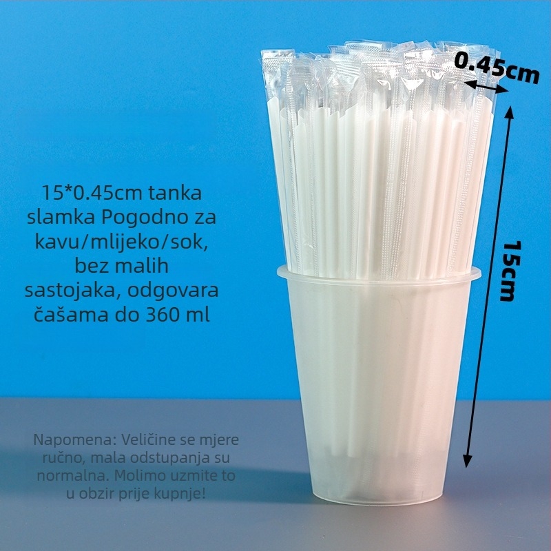 15 cm jednokratna slamka, individualno zapakirana za kavu, mlijeko-čaj, sojino mlijeko i topli napitci — tanka, komercijalna upotreba