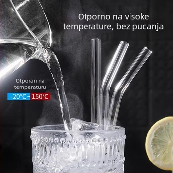 Staklene slamke, višekratno upotrebljive, otporne na toplinu, ekološki prihvatljive, prozirne zakrivljene debele slamke za čaj s mlijekom, izuzetno duge, za trudnice