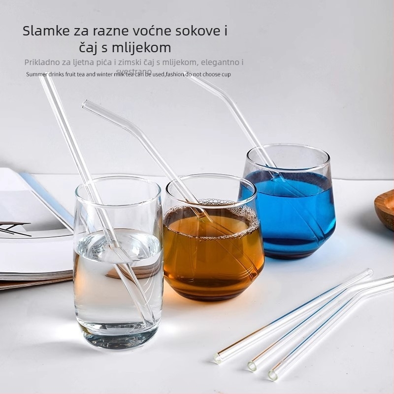 Staklene slamke, višekratno upotrebljive, otporne na toplinu, ekološki prihvatljive, prozirne zakrivljene debele slamke za čaj s mlijekom, izuzetno duge, za trudnice