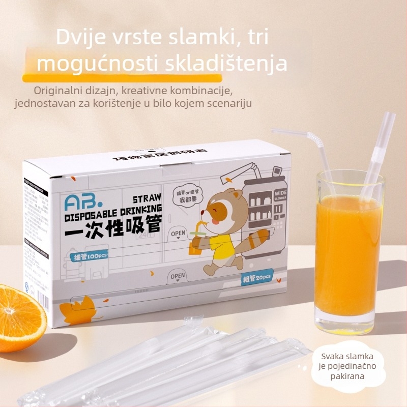2-u-1 jednokratne slamke, dvostruka cijev u kutiji, magnetska ugradnja na hladnjak, za djecu i majke, debeli cijev, savijeni cijev, tanki cijev
