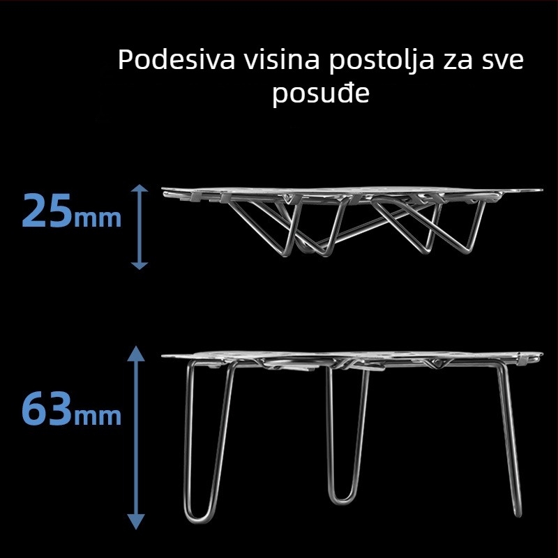Sklopiva rešetka za parenje od 304 nehrđajućeg čelika, višenamjenska, izvlačiva i prilagodljiva kuhinjska rešetka
