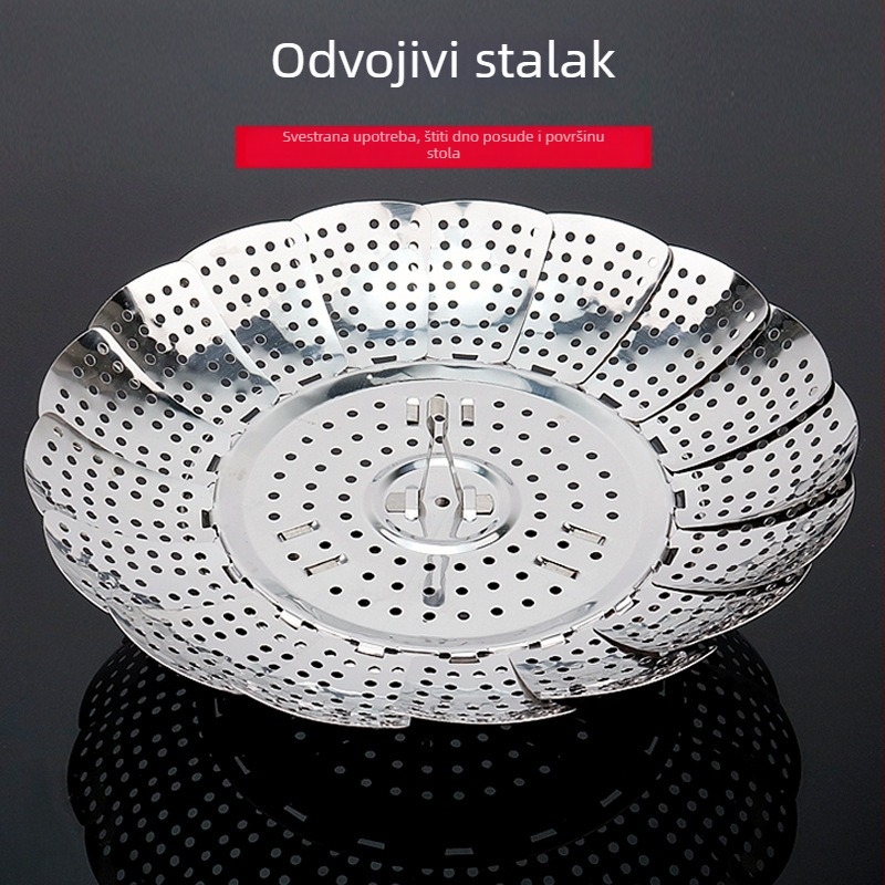 Nerđajući čelični sklopivi i proširivi parni stalak s zakrivljenim rubovima, višenamjenski parni stalak i posuda za voće