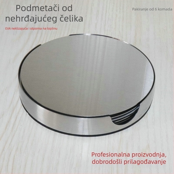 Okrugli podmetači za čaše od nehrđajućeg čelika, otporni na opeklinu, protuklizni, set od 6 kom, izolacijske podloške, 430 nehrđajući čelik