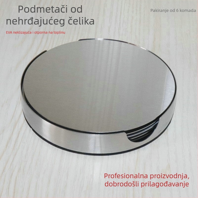 Okrugli podmetači za čaše od nehrđajućeg čelika, otporni na opeklinu, protuklizni, set od 6 kom, izolacijske podloške, 430 nehrđajući čelik