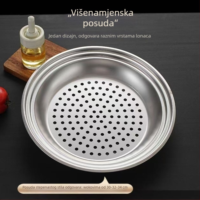 Posuda za paru od nehrđajućeg čelika za wok, 30–32–34 cm, s mrežicom i košarom za paru