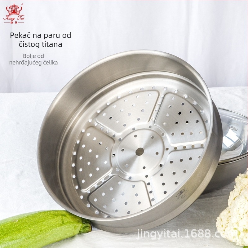 KangTi čisti titanijski parni pladanj s cijelotitanskom mrežom za parenje peciva, dimenzije 24/30/32 cm, materijal s certifikatom o zdravlju
