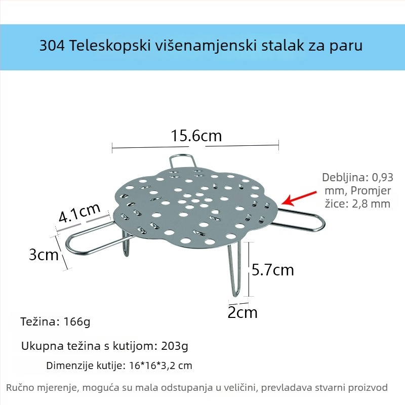 304 nehrđajući čelik, višefunkcionalni stalak za parenje, sklopivi i proširivi, debela kuhinjska mreža za paru, visokonogi stalak s odvodom vode, podmetač za lonac