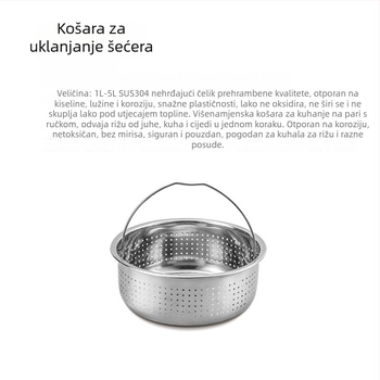 Kućni rizovar od nehrđajućeg čelika i parno kuhalo s košarom za ocjeđivanje riže, električno kuhalo pod pritiskom, košarica za paru sa šećerom i odjeljivač juhe od riže
