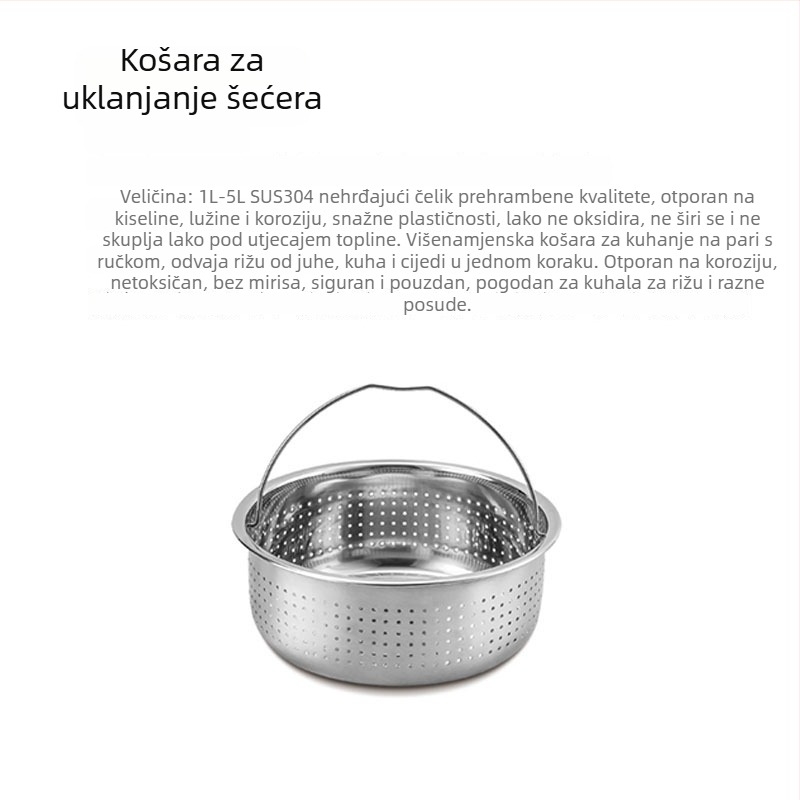 Kućni rizovar od nehrđajućeg čelika i parno kuhalo s košarom za ocjeđivanje riže, električno kuhalo pod pritiskom, košarica za paru sa šećerom i odjeljivač juhe od riže