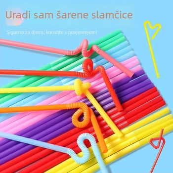 Jednokratne savitljive slamke za čaj s mlijekom i sokove, šarene plastične slamke, 100 komada