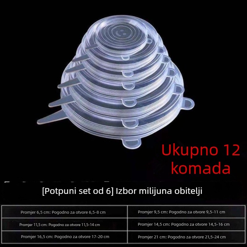 Set od 12 silikonskih poklopaca za zdjele, univerzalni brtveni poklopci za pohranu hrane