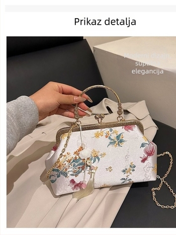 2026 ljeto – nova verzija s nacionalnim stilom, resice i cvijeće, večernja torbica s okvirnim zatvaračem, crossbody, retro stil