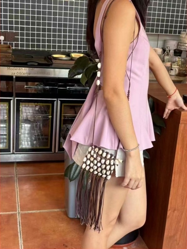 Korejskog stila mini torbica za slušalice sa školjkastim oblikom i resama, ženska pletena torba u stilu Chanel