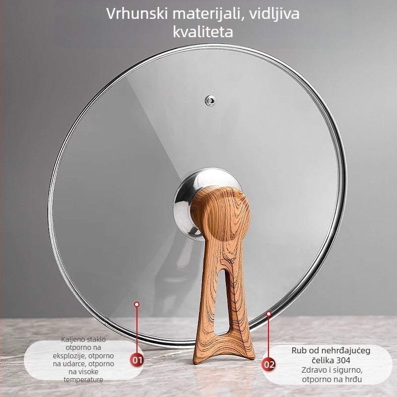 Prozirni kapak od kaljenog stakla za mliječnu posudu, tavu, lonac za kuhanje i lonac; otporan na visoke temperature i udarce.