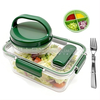 Saladkind Salad Pod: plastična posuda za salatu sa bočnim poklopcem, dvostruko slojevita hermetički zatvorena posuda za očuvanje svježine, 800–1000 ml, mikrovalna pogodna