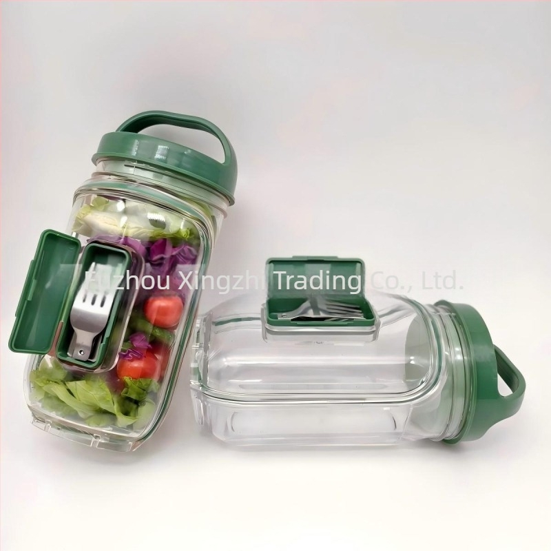 Saladkind Salad Pod: plastična posuda za salatu sa bočnim poklopcem, dvostruko slojevita hermetički zatvorena posuda za očuvanje svježine, 800–1000 ml, mikrovalna pogodna
