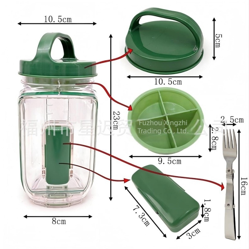 Saladkind Salad Pod: plastična posuda za salatu sa bočnim poklopcem, dvostruko slojevita hermetički zatvorena posuda za očuvanje svježine, 800–1000 ml, mikrovalna pogodna