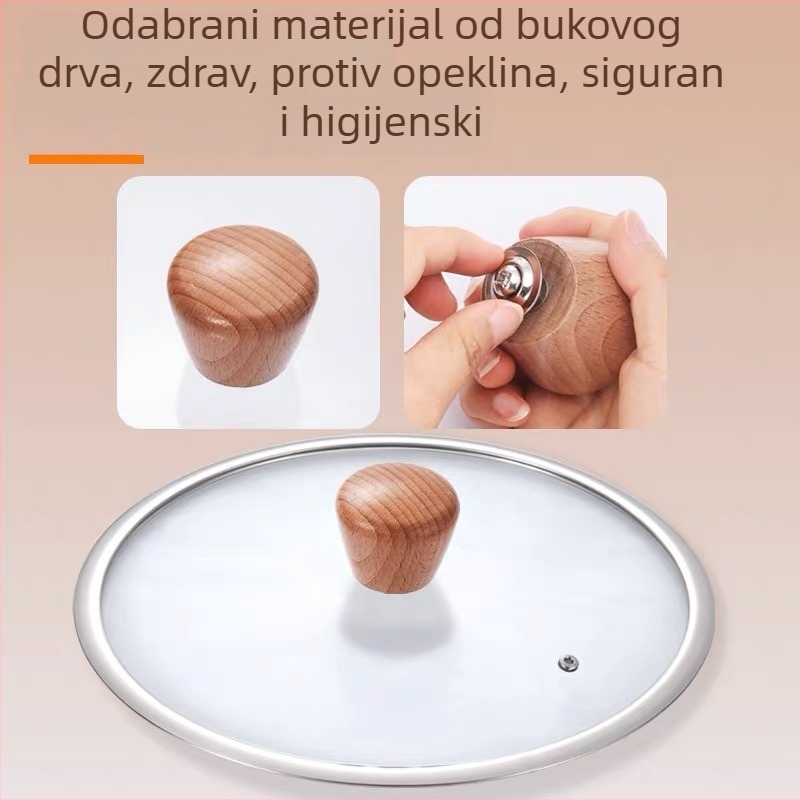 T oblik lonac poklop od nehrđajućeg čelika s velikim širokim rubom, poklop od kaljenog stakla za kućnu upotrebu, bez ručke