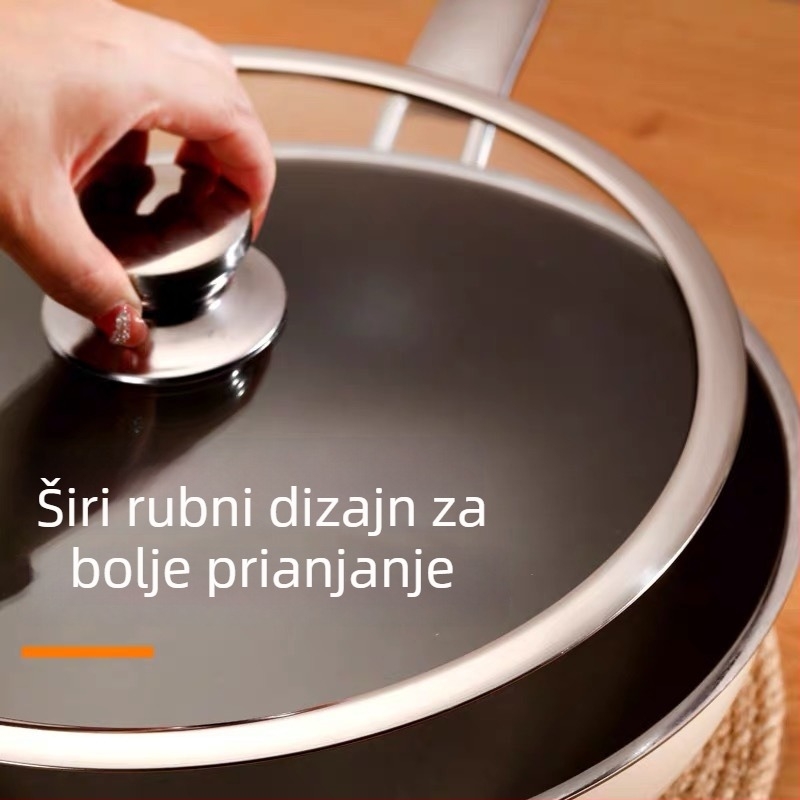 T oblik lonac poklop od nehrđajućeg čelika s velikim širokim rubom, poklop od kaljenog stakla za kućnu upotrebu, bez ručke