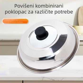 Poklop za lonac od nehrđajućeg čelika, okrugli, kaljeno staklo, univerzalna prilagodba, otporan na visoke temperature