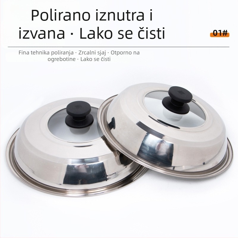 Poklop za lonac od nehrđajućeg čelika, okrugli, kaljeno staklo, univerzalna prilagodba, otporan na visoke temperature