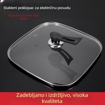 Korejskog stila kvadratni poklop za električni lonac promjera 30 cm, kaljeno staklo, univerzalno za kvadratne posude, set dodatnog pribora