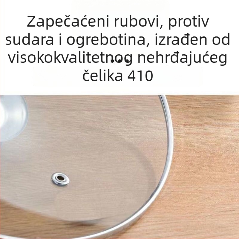 Poklop od kaljenog stakla s debelim rubom od nehrđajućeg čelika, okrugli prozirni poklop za wok i tavu, kompletan skup veličina za kućnu upotrebu
