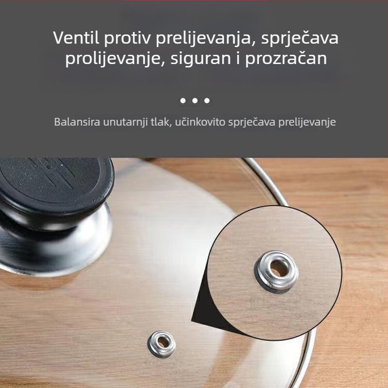 Poklop od kaljenog stakla s debelim rubom od nehrđajućeg čelika, okrugli prozirni poklop za wok i tavu, kompletan skup veličina za kućnu upotrebu