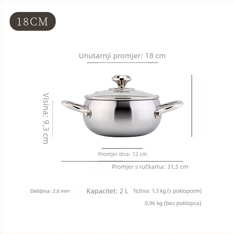 Cookone 18/10 nehrđajući čelik, dijamantni uzorak zdjele za juhu s bubnjastim oblikom, debeli lonac, 2.1–3 L, 304, trostruko dno, stakleni poklopac
