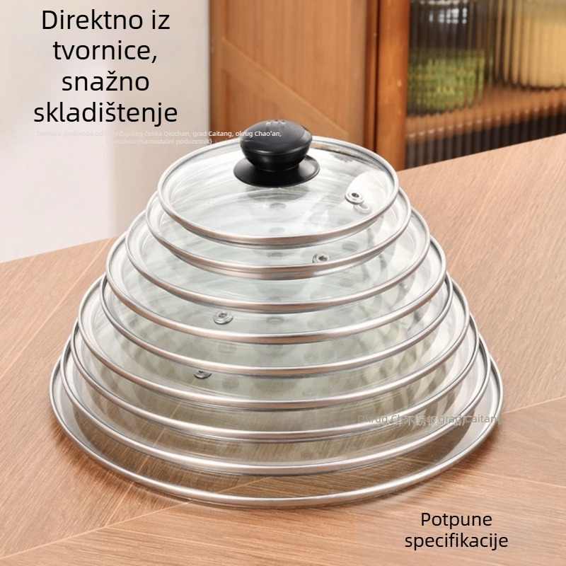G-tip debeli stakleni poklopac s rubom od nehrđajućeg čelika, proziran, protiv prelijevanja, otporan na visoke temperature, univerzalni poklopac za lonac
