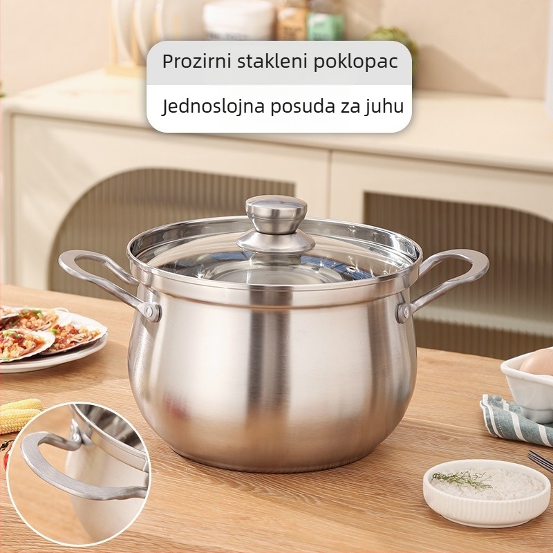 Dvostruka posuda za parenje od nehrđajućeg čelika za kućnu upotrebu, lonac za paru s dvjema ručkama, kompatibilan s indukcijskom i plinskom pločom, velika zapremina, zakrivljeni dizajn