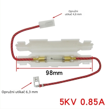 Visokonaponski osigurač za mikrovalnu pećnicu s kabelskim osiguračem i kućištem, 5 kV, zamjenjivi, potpuno nov