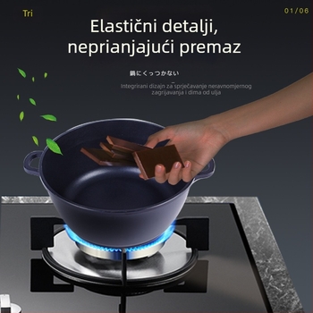 Japanski stil aluminijski kuhinjski set za dom — duboka posuda za juhu s dvije ručke, neprijanjajući premaz, stakleni poklopac