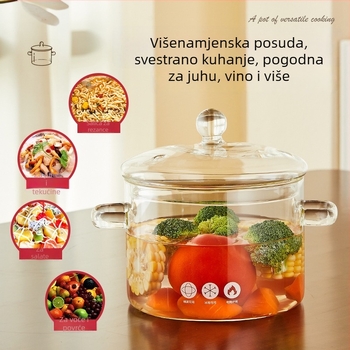 Staklena posuda za juhu s poklopcem, borosilikatno staklo, 1,1–2 L, pogodna za plinski štednjak