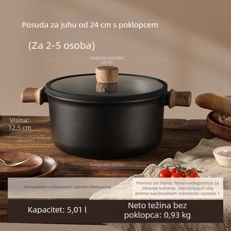 Titanska neprimjetljiva posuda za juhu na paru i kuhanje, s dvostrukim ušima, kompatibilna s indukcijom i plinskim štednjakom, kapacitet 3,1–4 L