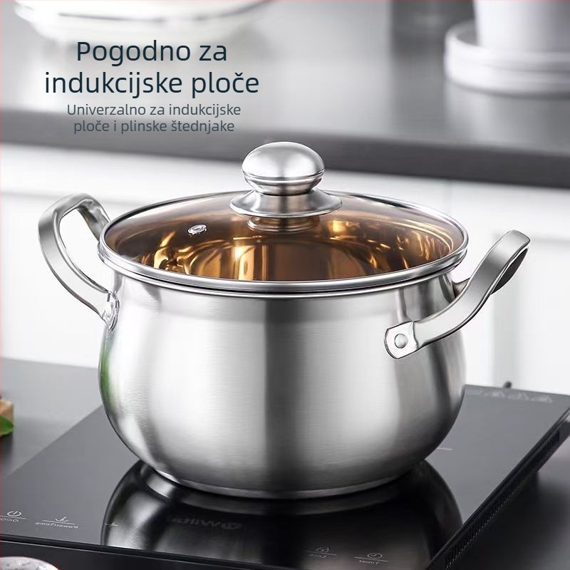 Debeli nehrđajući čelik, posuda u obliku jabuke, za kućnu upotrebu, 24 cm, velik kapacitet za juhe, tjesteninu i hot pot, kompatibilna s indukcijskom i plinskom pločom