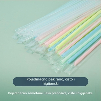 Šarene, individualno pakirane prozirne slamke za napitke — tanke slamke za sokove, sojino mlijeko i smoothie, dugačke ravne slamke