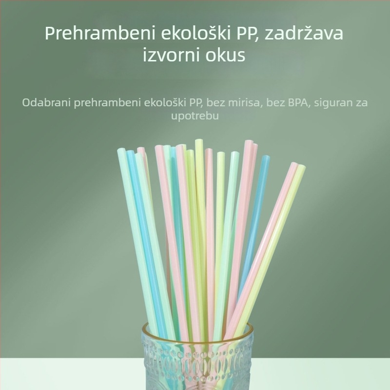 Šarene, individualno pakirane prozirne slamke za napitke — tanke slamke za sokove, sojino mlijeko i smoothie, dugačke ravne slamke