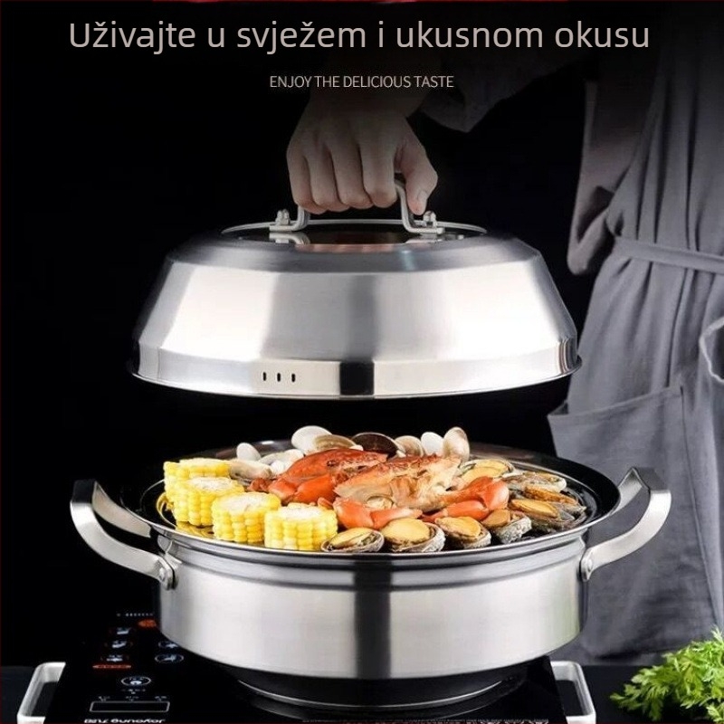 Višeslojni posuda za paru za morskim plodovima, s rešetkama za paru, kompatibilna s indukcijskom pločom, za kućnu ili komercijalnu upotrebu