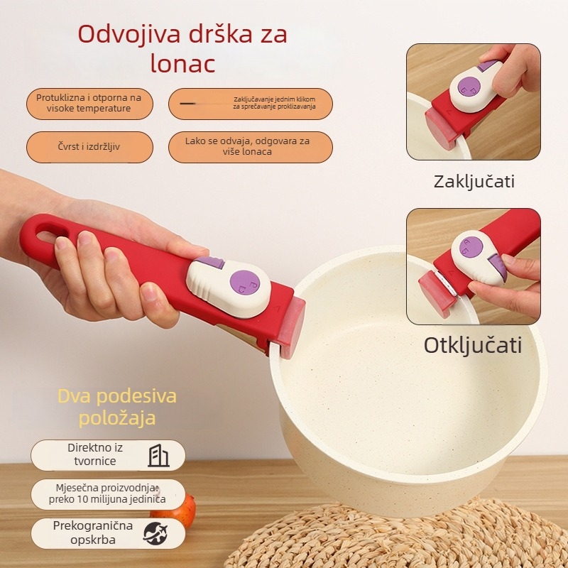 Dijeljiva ručka za lonac, univerzalna drška s tipom gumba, otporna na visoke temperature, protuklizna, zaštita od opeklina, klipsa za ručku