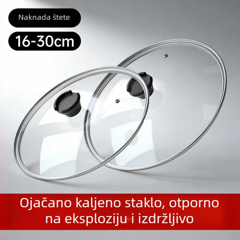 Kapak od kaljenog stakla za kućnu upotrebu, pogodan za velike i male tavice i posude za paru, s držačem, 30 cm/32 cm, prozirni poklop, može stati uspravno