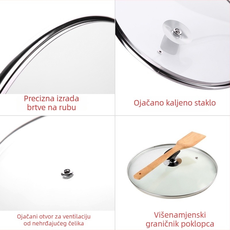 Kapak od kaljenog stakla za kućnu upotrebu, pogodan za velike i male tavice i posude za paru, s držačem, 30 cm/32 cm, prozirni poklop, može stati uspravno