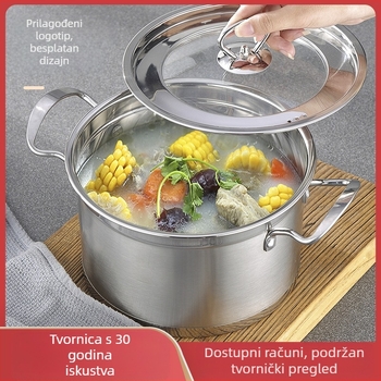 Lonac za juhu od nehrđajućeg čelika za kućnu upotrebu, debeli stijenki, stakleni poklopac, europski stil pravokutnog dizajna, kapacitet 3,1–4 l, veličine 22/24/26 cm