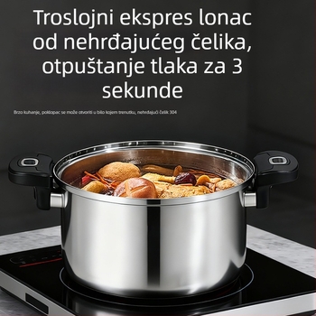 Trostruko složena čelična posuda za kuhanje pod pritiskom, 304 nehrđajući čelik, višefunkcionalna za štednjak