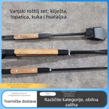 Vanjski set za roštilj: štipaljke, lopatica, kuka, klipsa, otporna lopata na toplinu, alati za roštilj na drveni ugljen