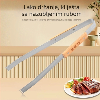 Set alata za roštilj s drškom od drveta i nehrđajućeg čelika, tri komada: vilica, kliješta i spatula